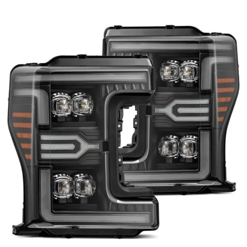 AlphaRex NOVA-Series black LED projector headlights with sequential signals for 2017-2019 Ford F-150 and Super Duty trucks