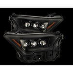 Pair of AlphaRex NOVA-Series Alpha-Black LED projector headlights for 2024 Toyota Tacoma showing 3D LED projectors.