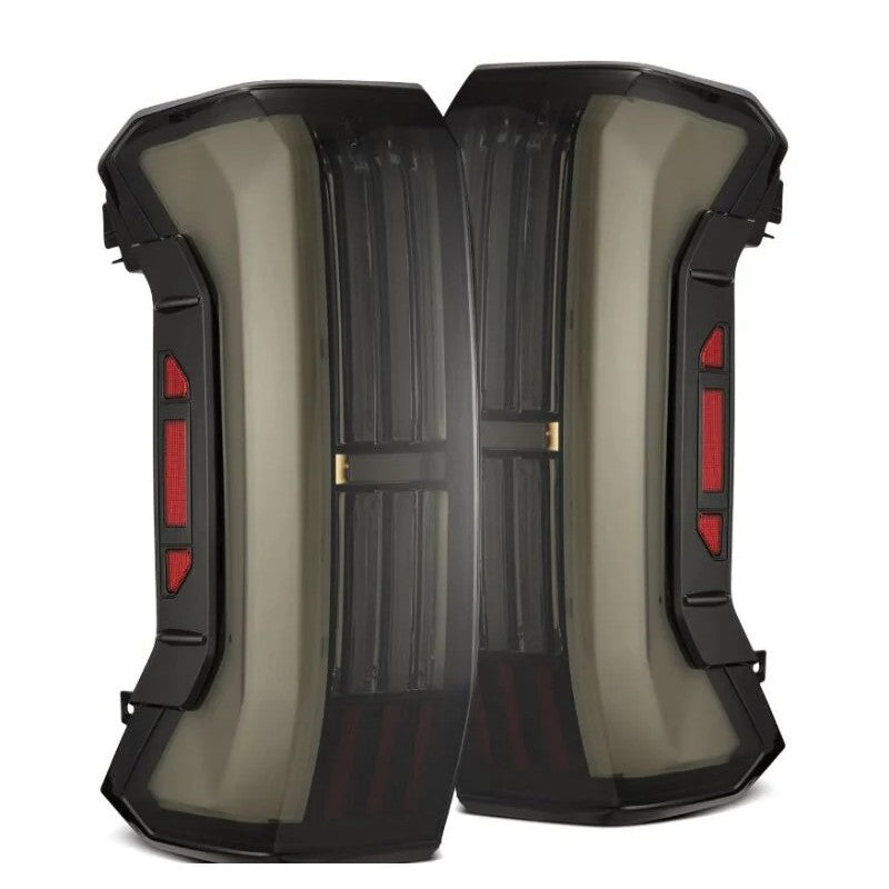 AlphaRex NOVA-Series Prismatic LED tail lights in Alpha-Black for 2022-2024 Toyota Tundra.