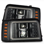Black AlphaRex LUXX-Series projector headlights with switchback DRL for 1992-1996 Ford F-150, F-250, F-350, and Bronco.