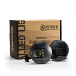 AlphaRex DoubleTap dual color LED projector fog lights showing white and amber beam options.