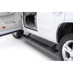 Black AMP Research PowerStep electric running board with LED illumination installed on a Ram 1500.