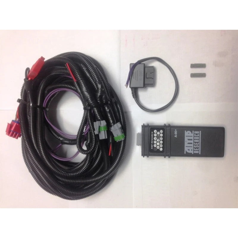 Retractable black AMP Research PowerStep electric running boards for 2008-2016 Ford F-250 and F-350 Super Duty trucks.