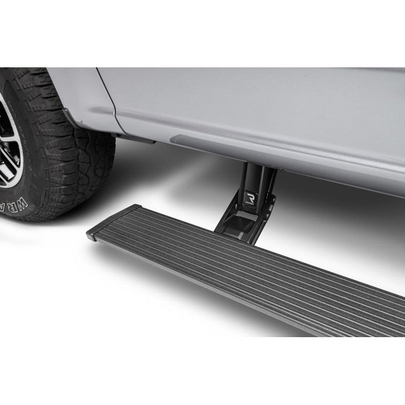Black AMP Research PowerStep electric running boards with LED lighting for 2019-2024 Ram 2500/3500 trucks.
