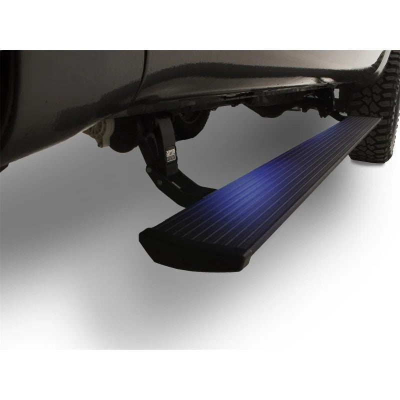 Black AMP Research PowerStep electric running boards for 2020-2021 Ford Transit and Transit Connect