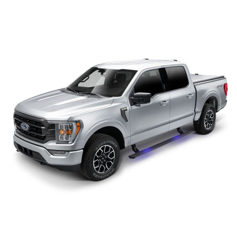 Black AMP Research PowerStep XL automatic electric running boards for 2021-2026 Ford F-150 trucks.