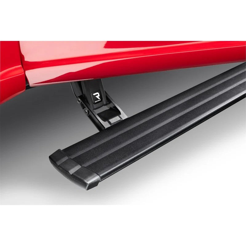 Black AMP Research PowerStep Vision electric running boards with full-length LED lighting for 2022-2025 Toyota Tundra.