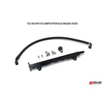Red anodized CNC machined aluminum fuel rail with AMS logo for Mitsubishi Evolution X.