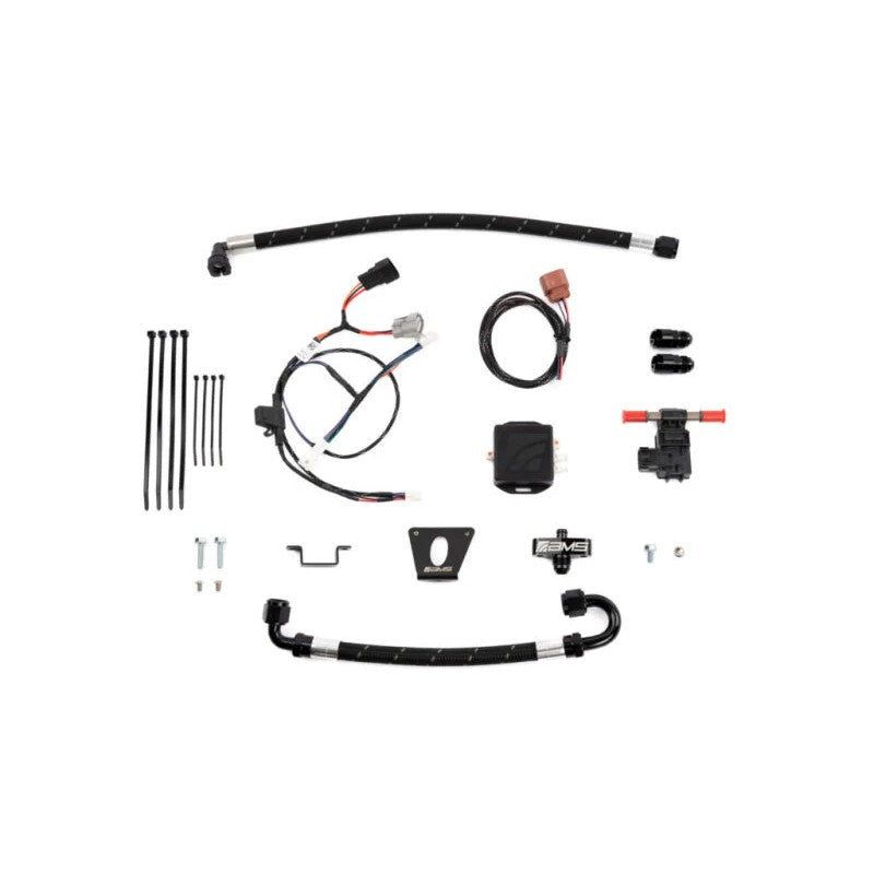 AMS Performance CAN Bus Flex Fuel Kit components for Nissan GT-R R35, including sensor and wiring harness