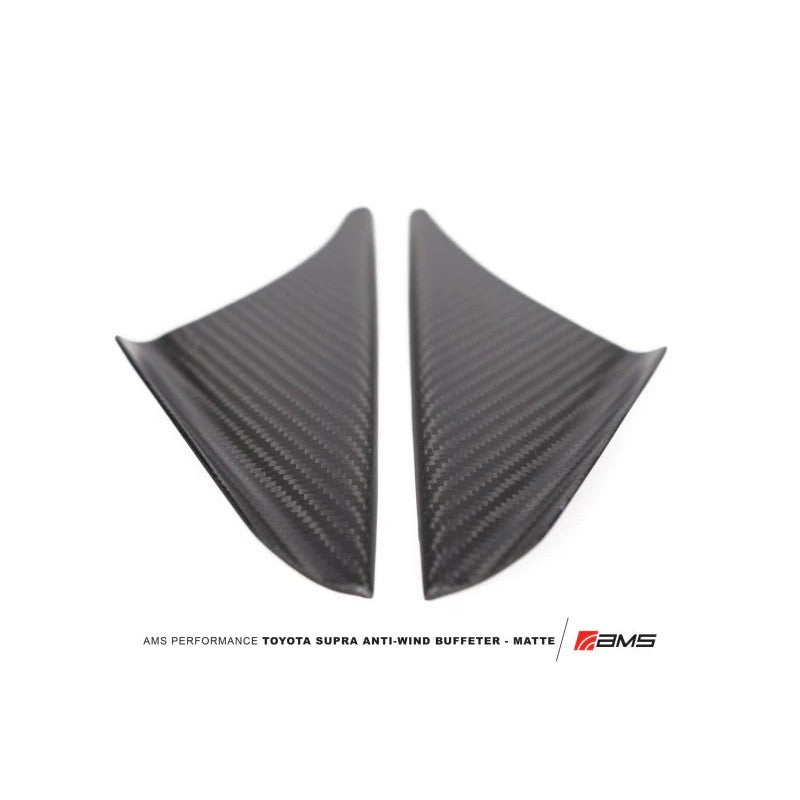 Matte carbon fiber wind buffeting deflectors for the 2020-2021 Toyota GR Supra.