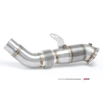 Stainless steel AMS Performance street downpipe with integrated GESI catalytic converter for Toyota Supra A90.
