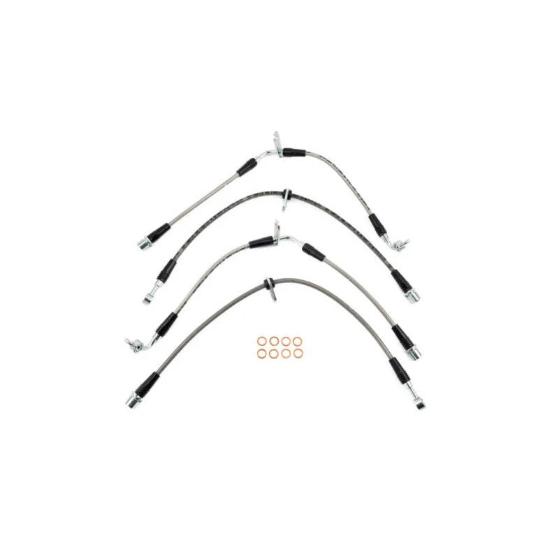 Four stainless steel braided brake lines with fittings for 2022+ Subaru WRX
