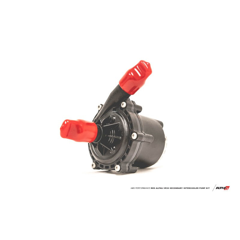 AMS Performance Red Alpha auxiliary intercooler water pump kit with pump, wiring harness, and bracketry