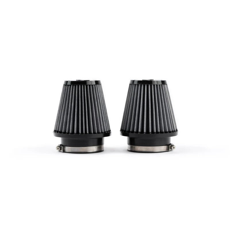 Pair of red and black conical air filters for AMS Red Alpha intake system