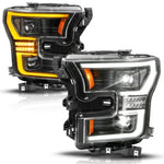 Pair of ANZO black housing full LED projector headlights with sequential turn signals for 2015-2017 Ford F-150