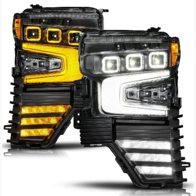 Passenger side ANZO Z-Series LED projector headlight with black housing and triple lenses for 2022-2026 Chevy Silverado 1500.