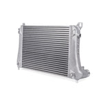 APR bar-and-plate intercooler core with cast aluminum end tanks and installation hardware for Audi and VW MQB vehicles