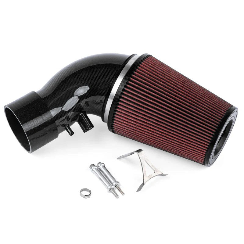 APR carbon fiber intake tube with 9-inch washable cotton filter and stainless steel bracket.