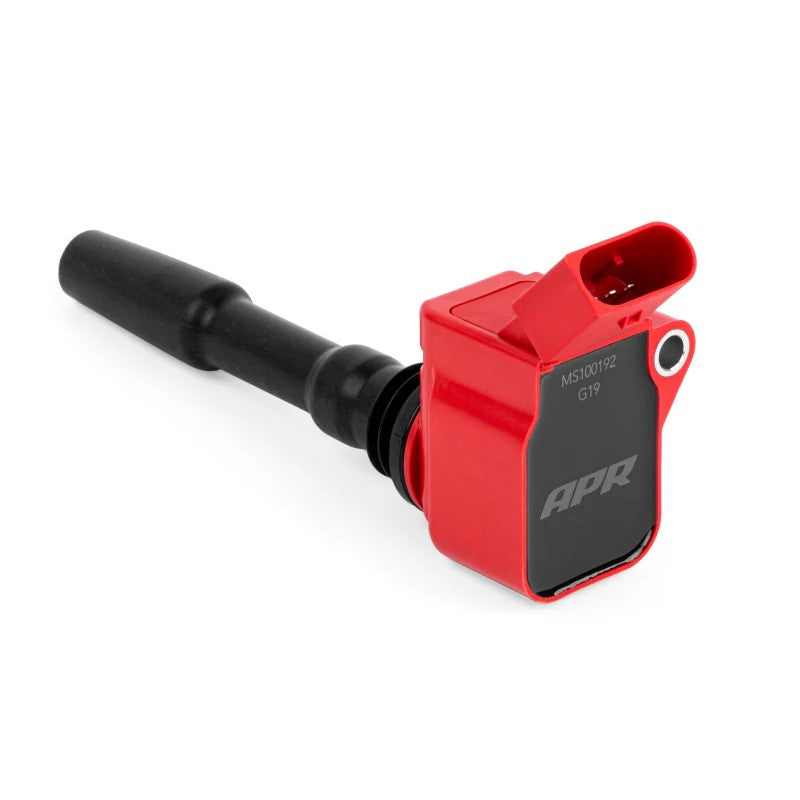 APR MQB performance ignition coil in a red housing featuring the APR logo