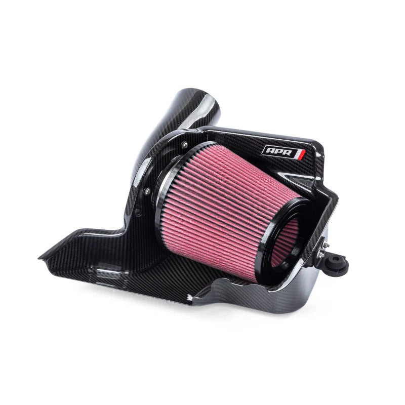APR Open Carbon Fiber Intake System with 7-inch cotton filter and carbon fiber heat shield for MQB 1.8T and 2.0T engines.