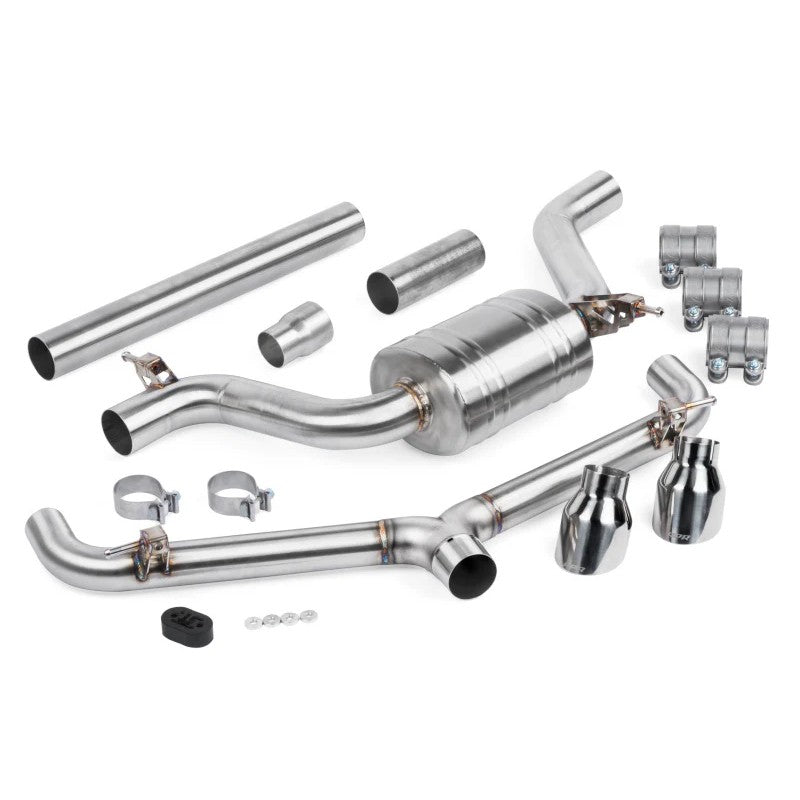APR T304 stainless steel catback exhaust system with dual 4-inch polished tips for 2020-2021 VW GTI.