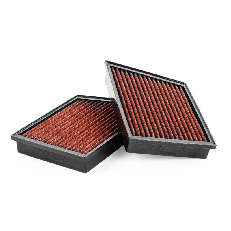 Red APR high-flow cotton gauze drop-in replacement air filter for Porsche 911 (992) models.