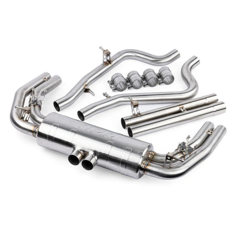 APR T304 stainless steel catback exhaust system with quad outlets and cast valve housings for 2022-2026 Audi RS3.