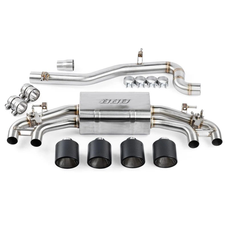 APR T304 stainless steel cat-back exhaust system with quad matte carbon fiber tips for 2022-2026 Volkswagen Golf R