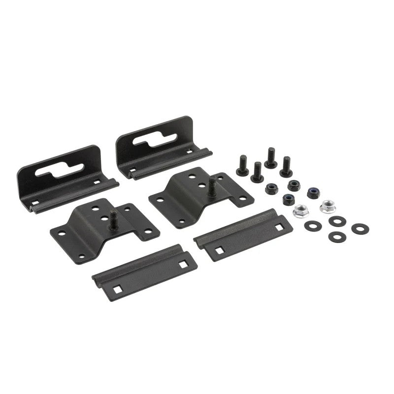 Black powder-coated steel ARB BASE Rack quick release awning bracket for dovetail mounting.