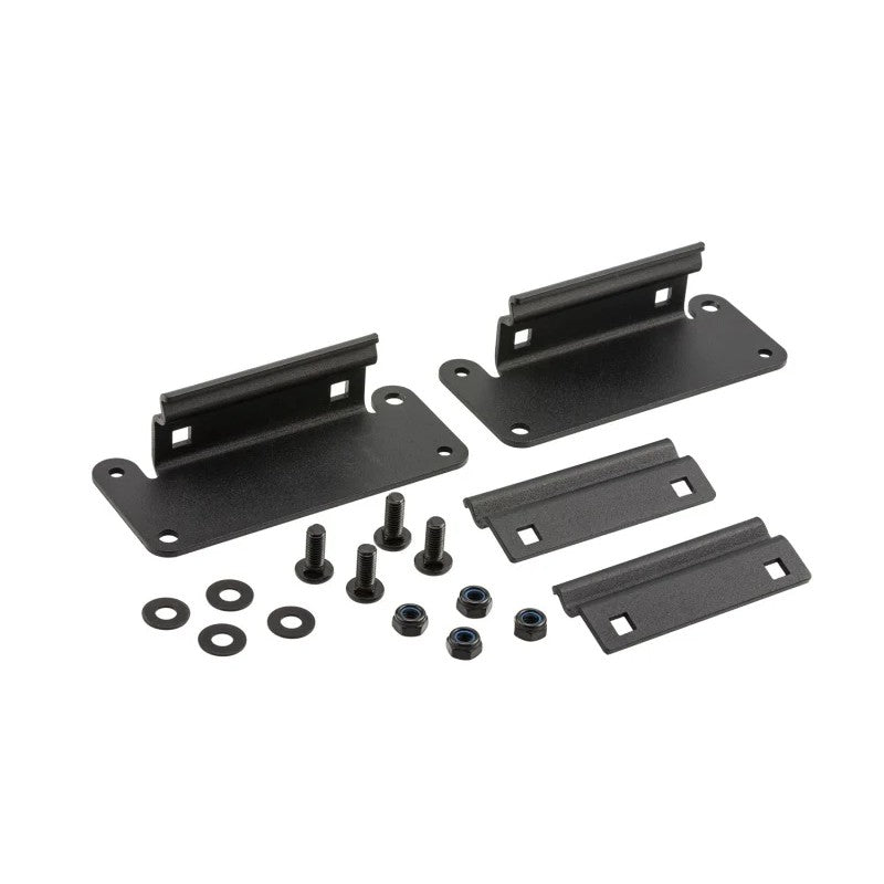 Black powder-coated steel ARB BASE Rack awning bracket featuring the dovetail mounting clamp.