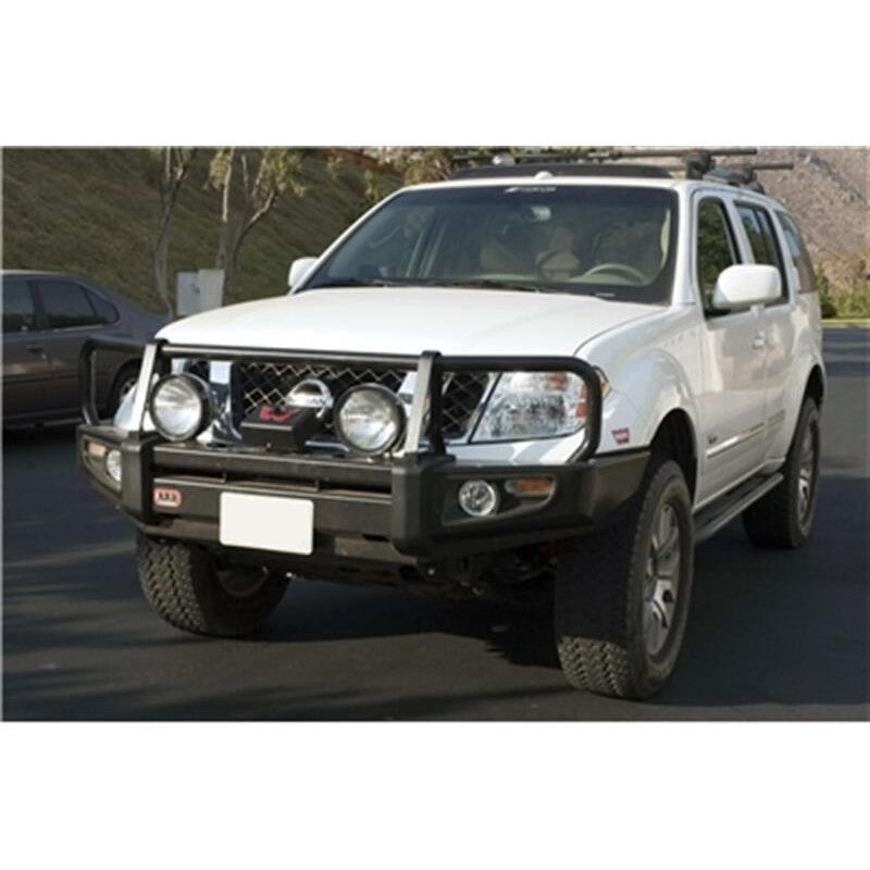 ARB Deluxe black powder-coated steel front winch bumper with Hi-Lift points for 2005-2008 Nissan Frontier and Pathfinder