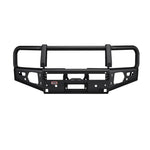 ARB Summit series front bumper with winch mount and fog lights in textured black Integrit finish
