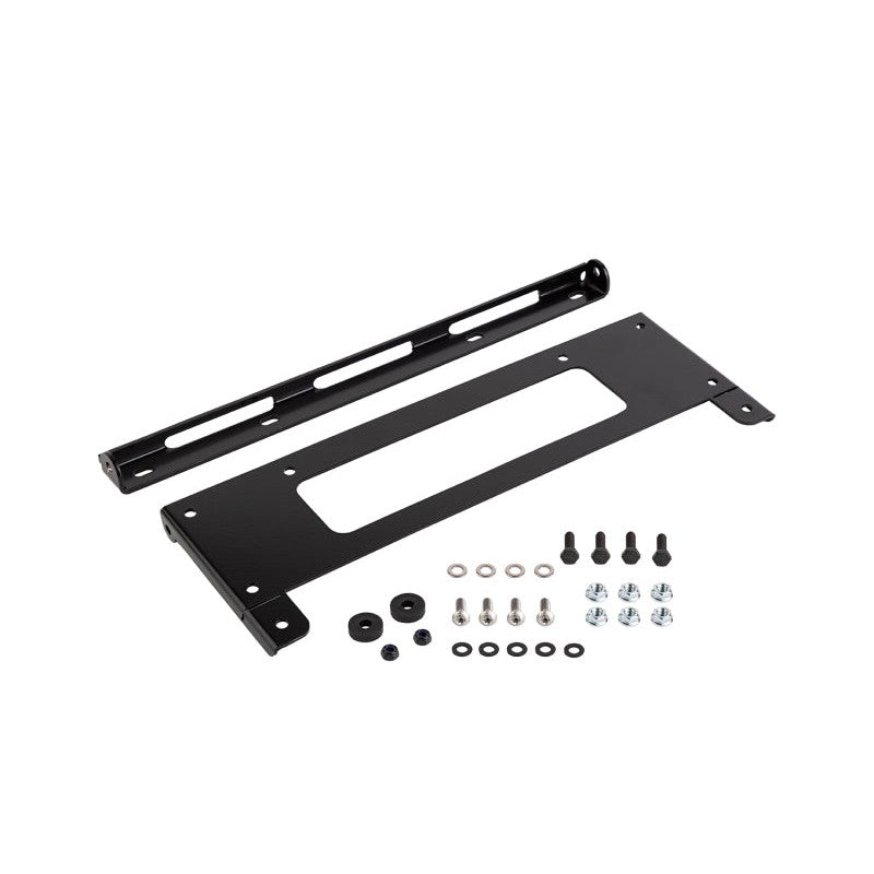 Black ARB flip up license plate mounting bracket for Summit series winch bumpers.