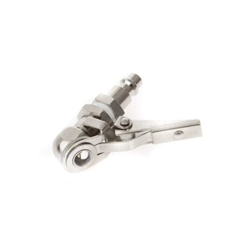 ARB607 angled brass lock-on inflator coupling with nickel-plated clip and 1/4 NPT thread