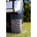 Black ARB replacement mud flap with white ARB logo for Hummer H3 rear bumper installation.