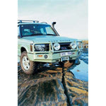Black powder coated ARB Deluxe Winch Bar front bumper for 2003-2004 Land Rover Discovery II showing fog light ports.