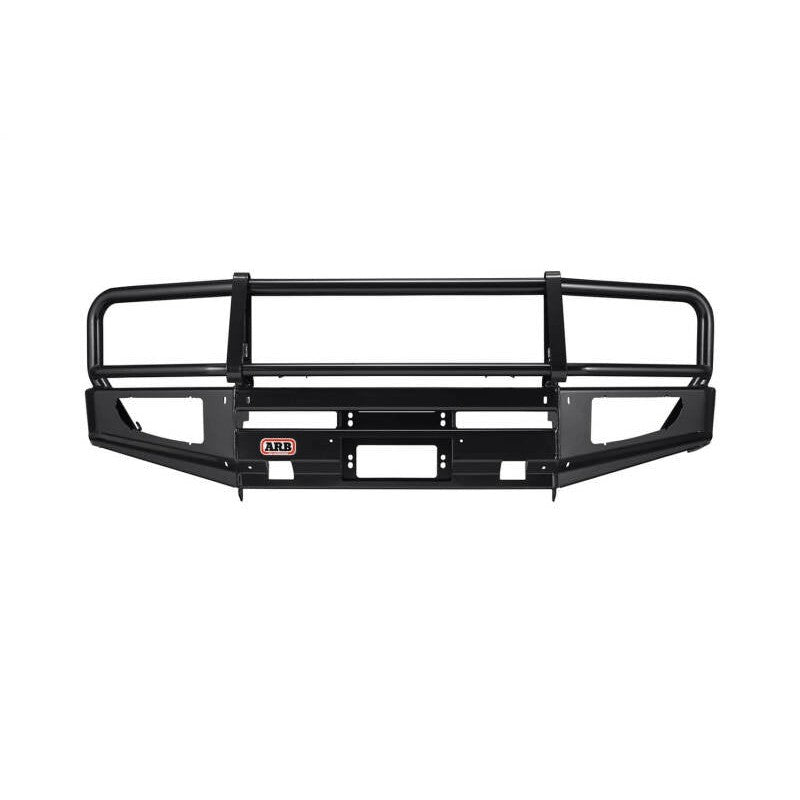 ARB black powder-coated steel Deluxe Winch Bar front bumper for 2002-2007 Toyota Land Cruiser IFS models.