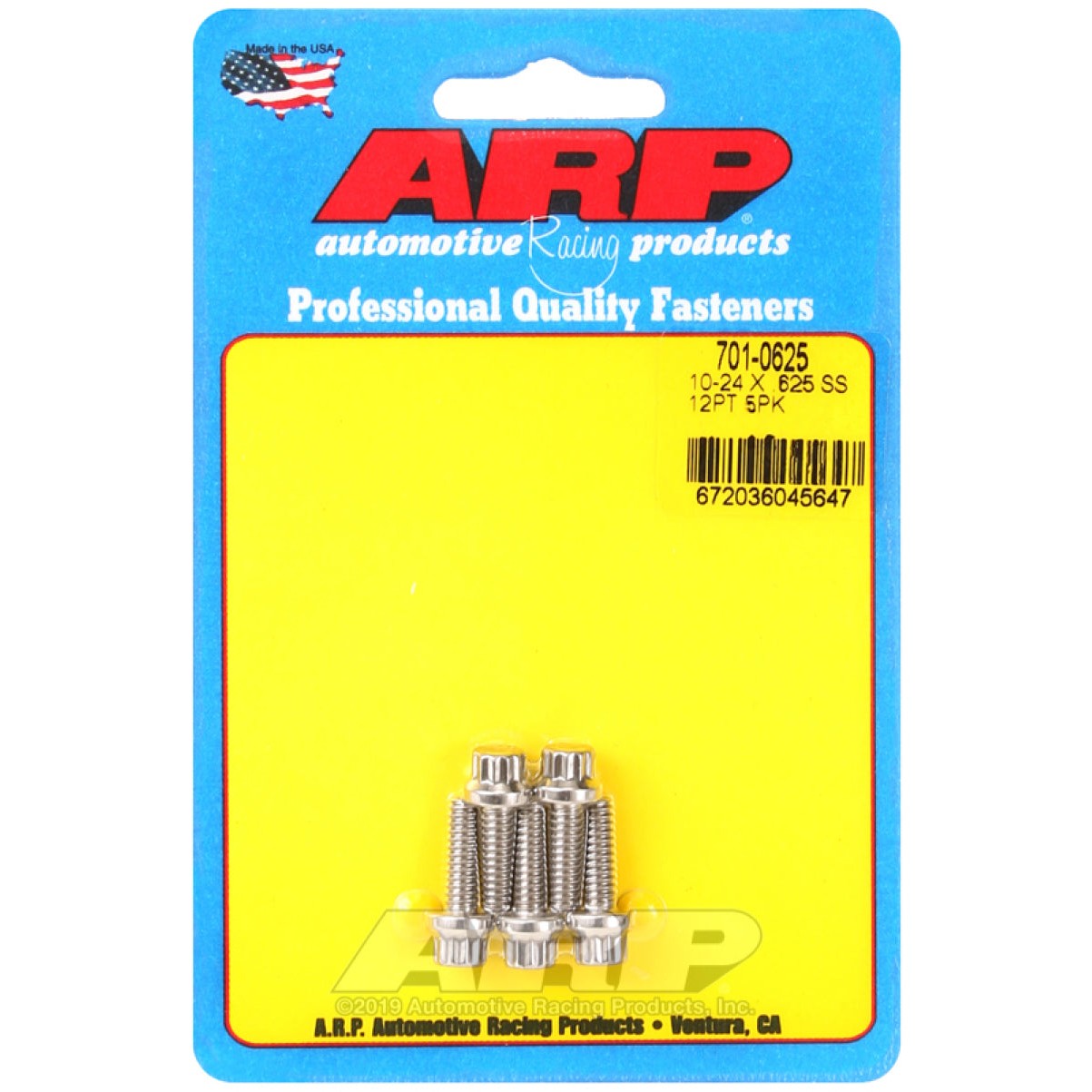 Polished ARP 12-point stainless steel bolt with 10-24 threads and 0.625 inch underhead length.