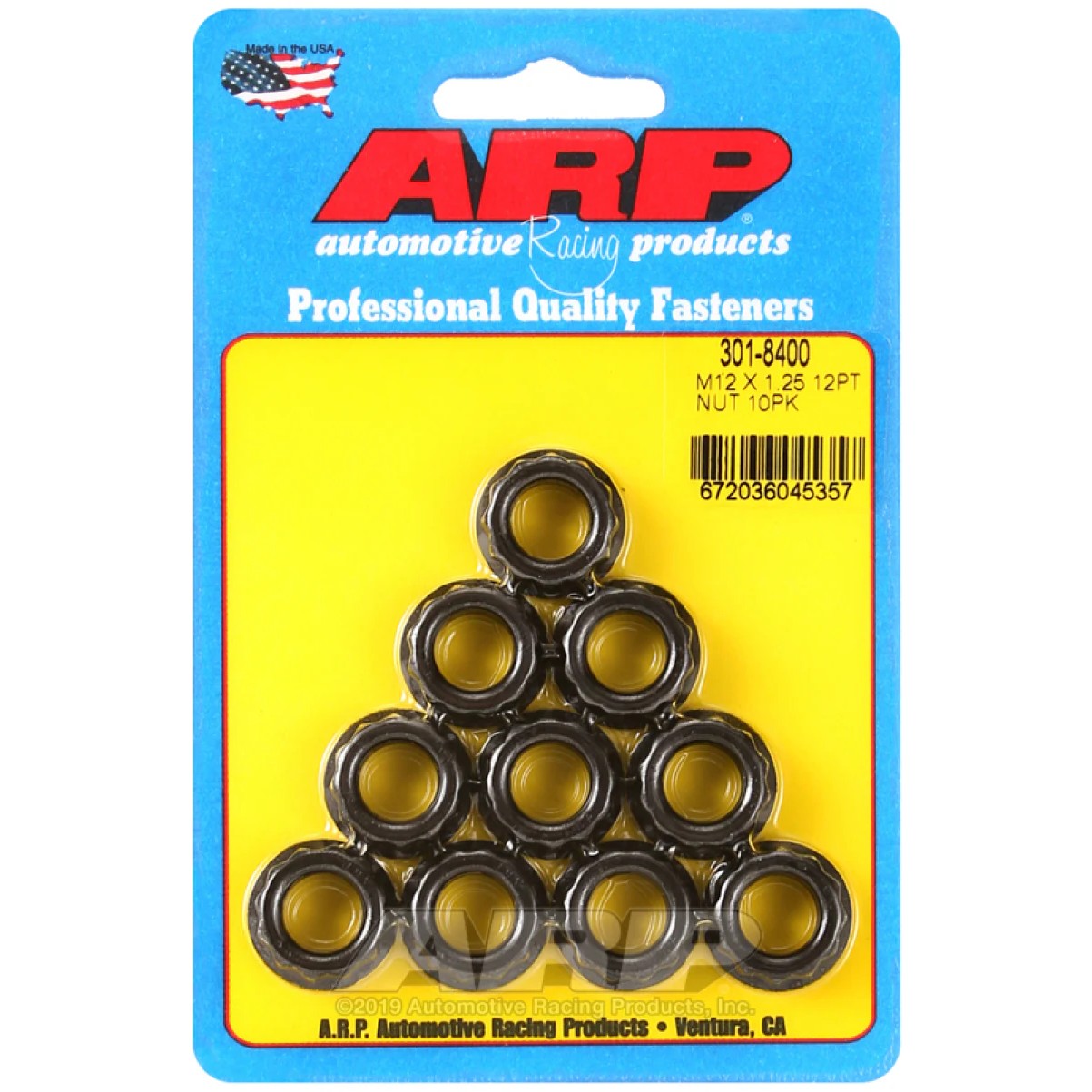 Ten ARP 12-point nuts with 12mm x 1.25 threads and 16mm socket head dimensions.
