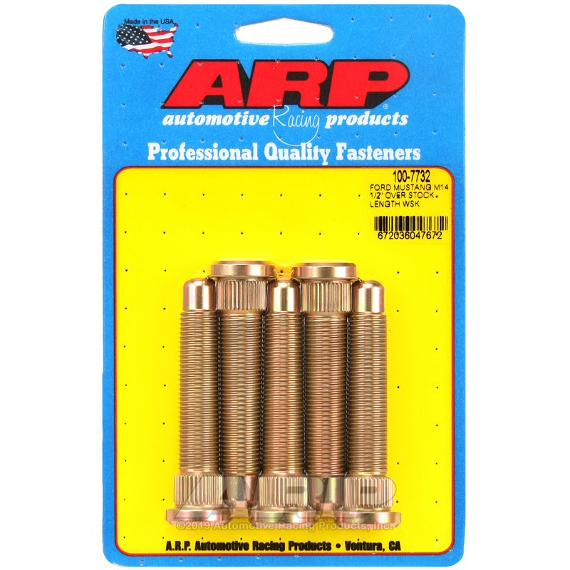 Close-up of an ARP M14 wheel stud kit, showing multiple black finished high-strength studs.