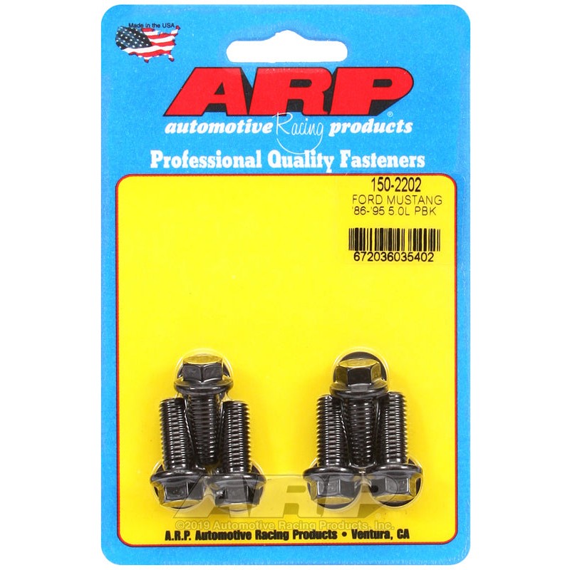 ARP 150-2202 black oxide pressure plate bolt kit with 12-point heads and washers for Ford Mustang.
