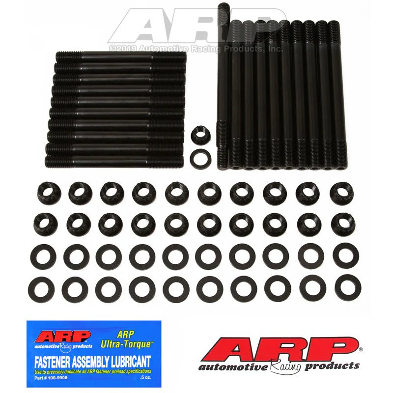 ARP 250-5801 Main Stud Kit featuring black oxide 8740 chromoly studs, nuts, and washers for Ford 7.3L Power Stroke engines.