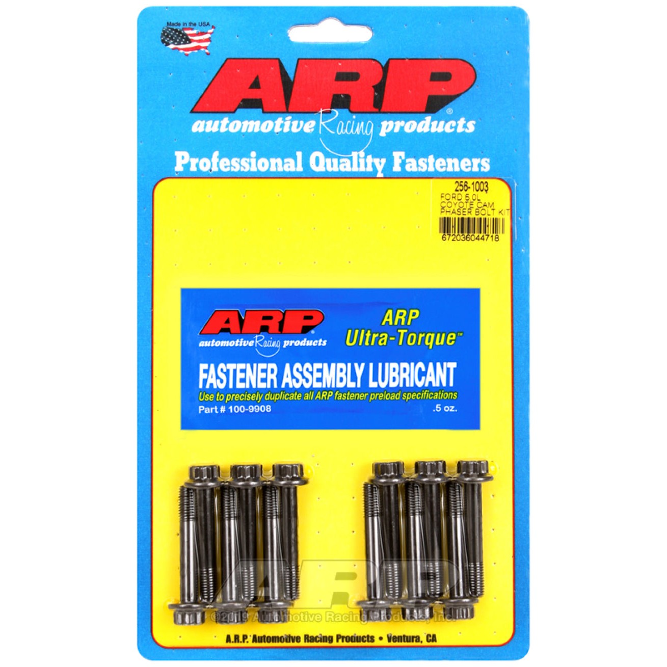 ARP cam bolt kit featuring high-strength fasteners for Ford 5.0L Coyote V8 engines.