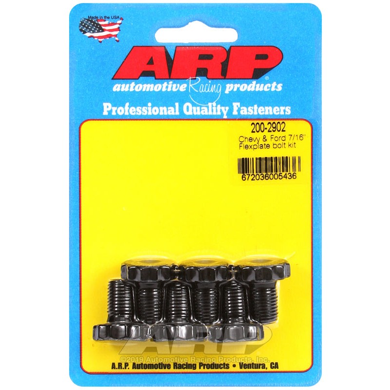 Set of six ARP 12-point 8740 chromoly flexplate bolts for Chevy V8 engines with 2-piece rear main seals.
