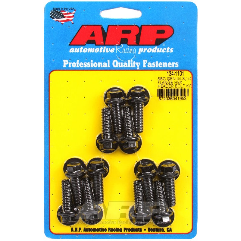 Set of ARP 1/4-inch flange hex head header bolts for Chevy LS engines.
