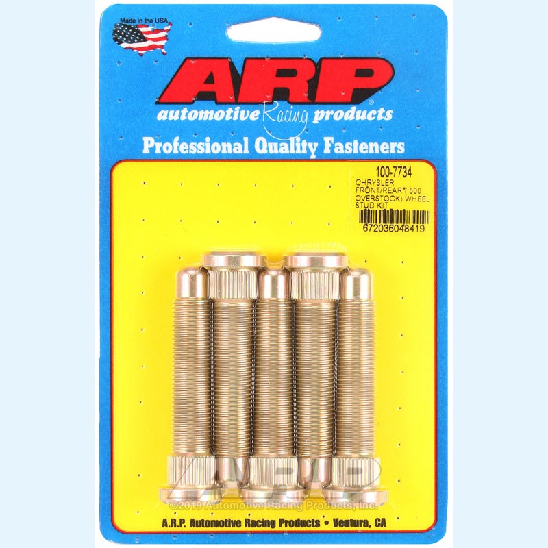 Several silver-finish ARP M14 extended wheel studs, showing the .500 inch over stock length