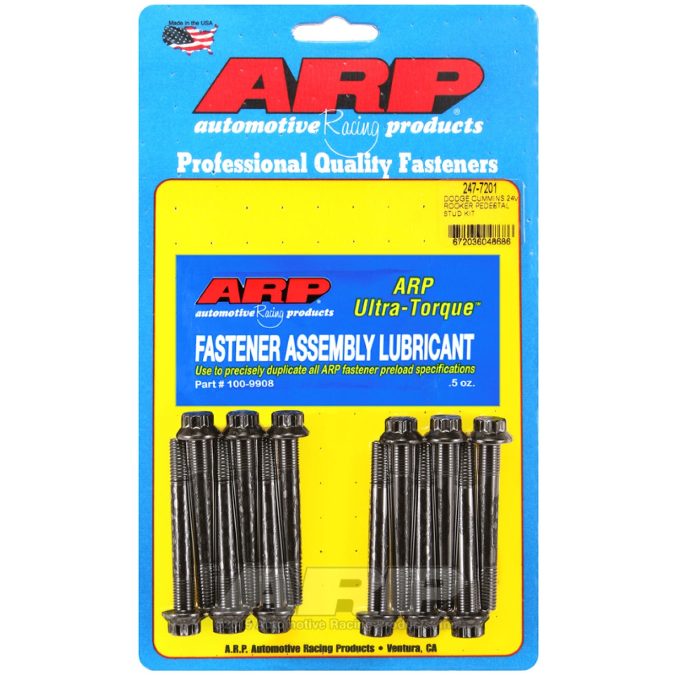 ARP 247-7201 Rocker Pedestal Stud Kit with high-strength fasteners and washers for Dodge Cummins 24V.
