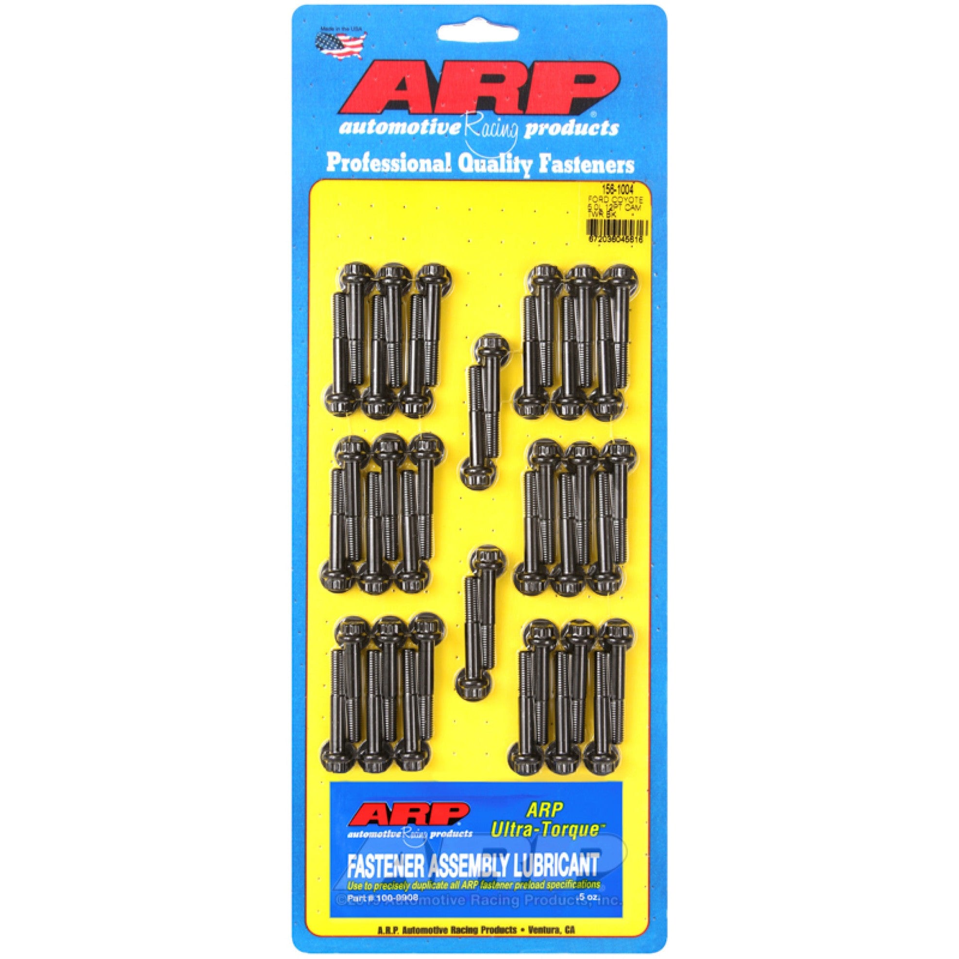 Set of ARP 12-point black oxide cam tower fasteners for Ford 5.0L Coyote engines
