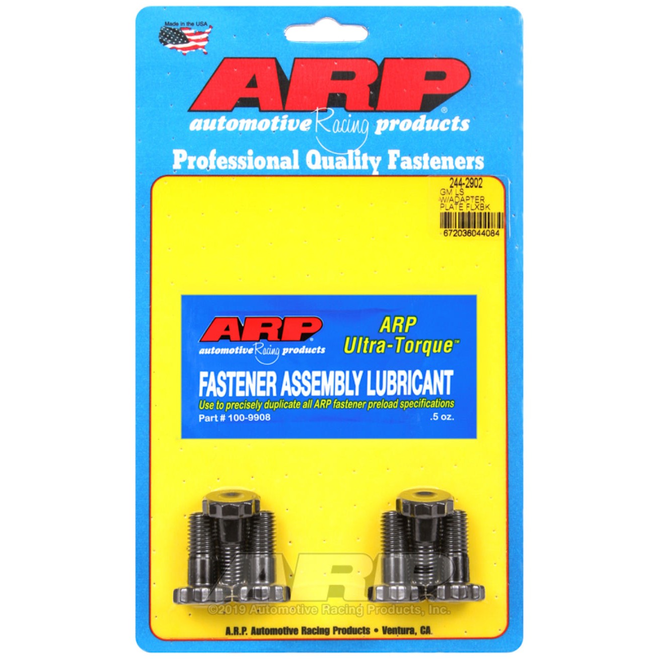 Set of six ARP Pro Series 12-point black oxide flexplate bolts and assembly lubricant for GM LS engines with adapter plates.