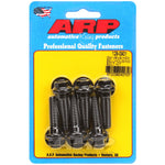 Close-up of a set of silver ARP hex head bellhousing bolts with washers.